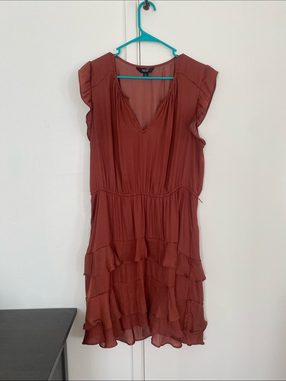 Vera Wang Rust Tiered Ruffle Mini Dress